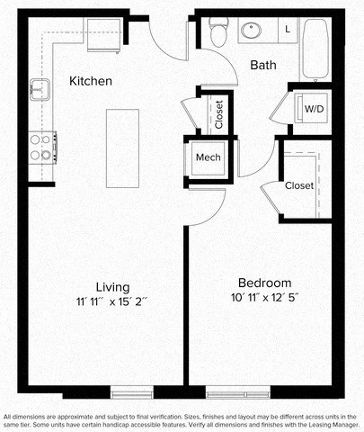 1 bed 1 bathroom floorplan A at Fort Totten Square, Washington DC